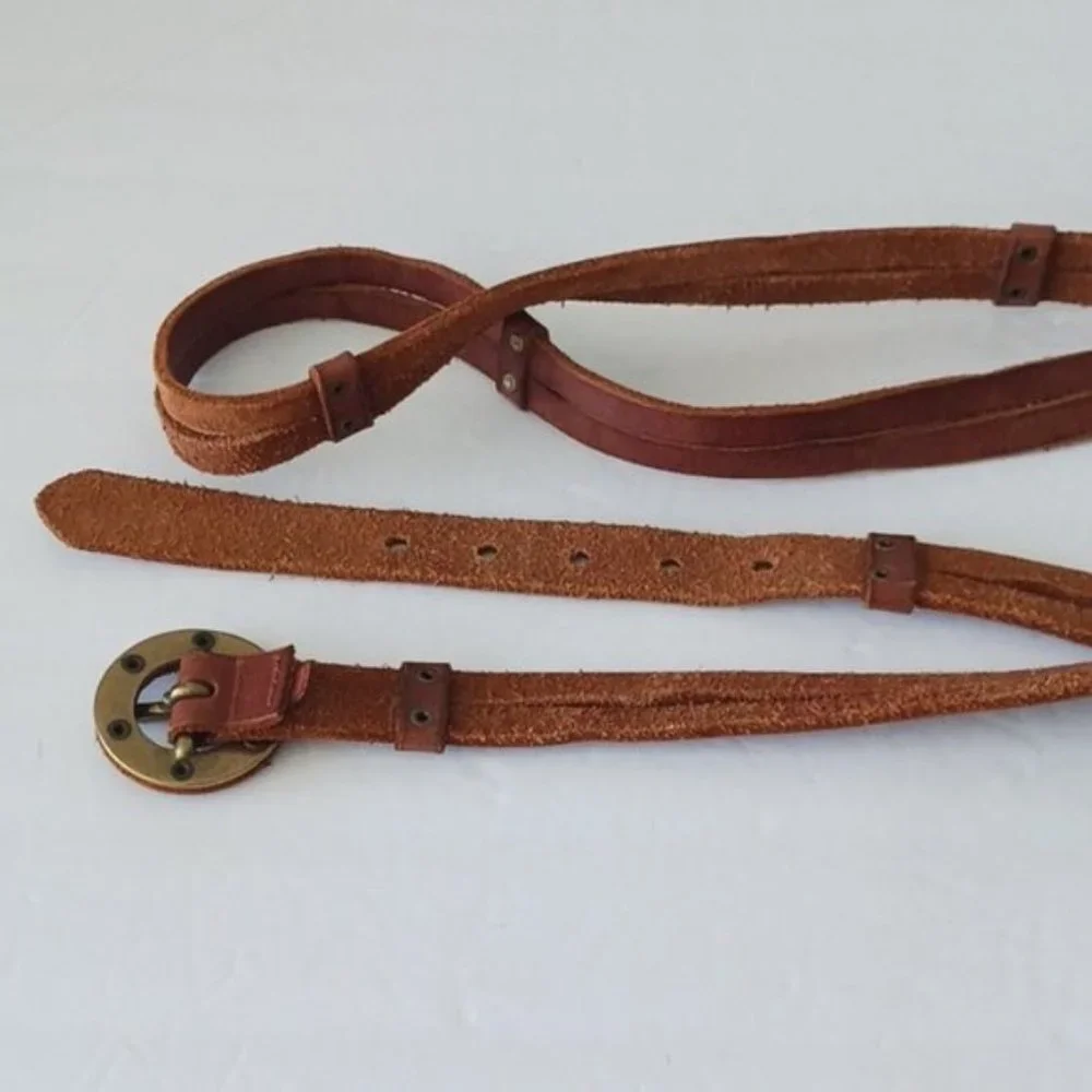 Vtg Unique Genuine Leather Double Hips Studded Belt Brown SZ. M-L